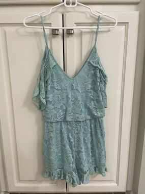 Express Light Blue Lace Trim Romper